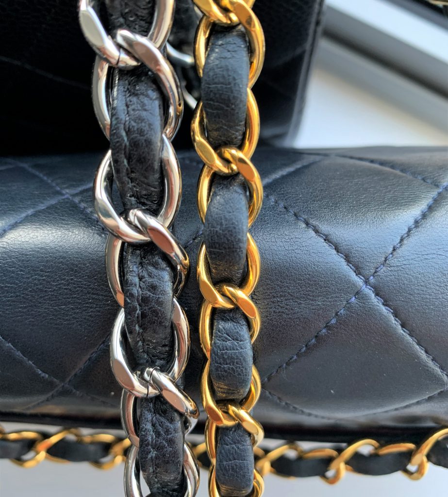 Strap comparison on a new and a vintage Chanel bage