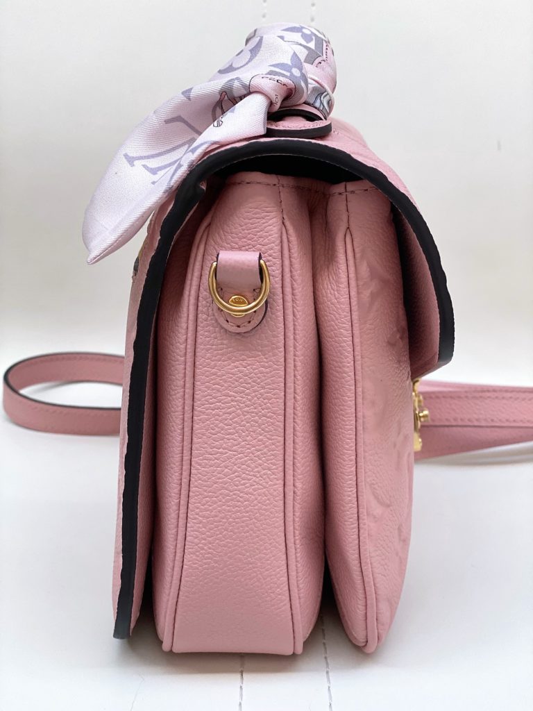 LV satchel in pink side view