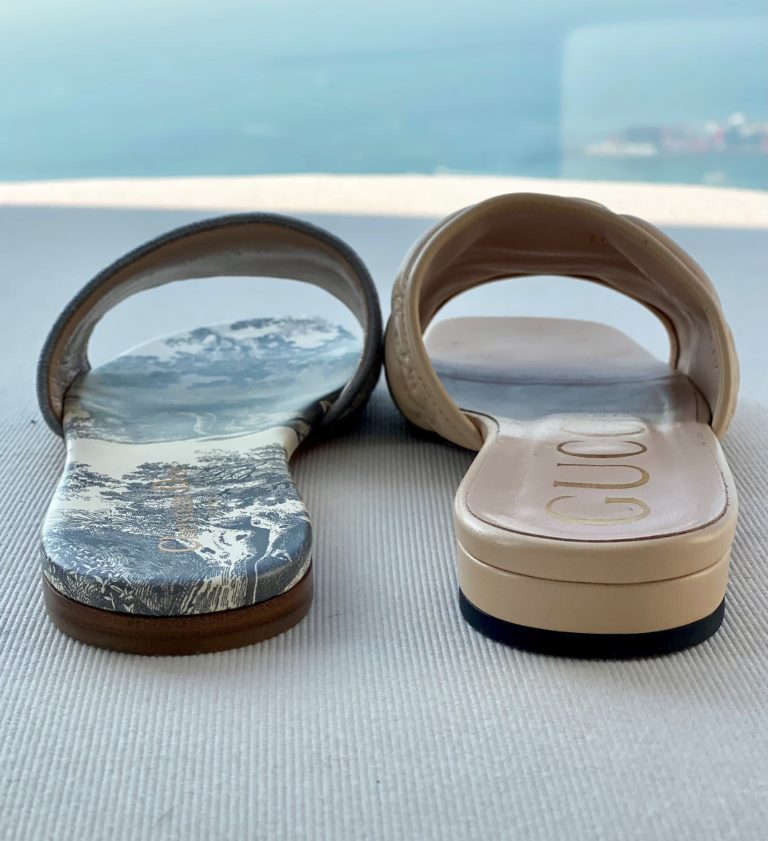 Heel comparison between Christian Dior and Gucci slip-on