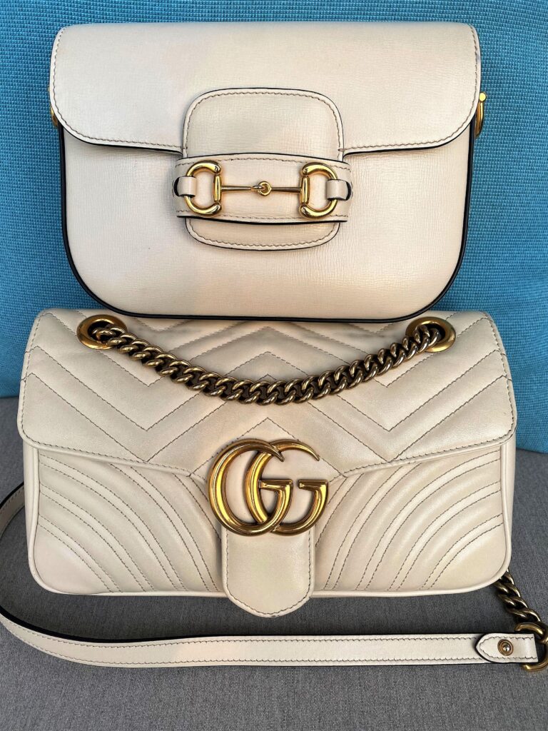 Side by side comparison of Gucci Marmont bag and Gucci Horsebit 1955 bag
